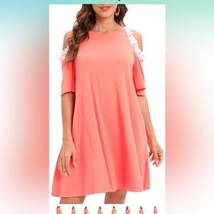 Aofur Summer Cotton Lace Dress, 2X (18-20), coral and lace